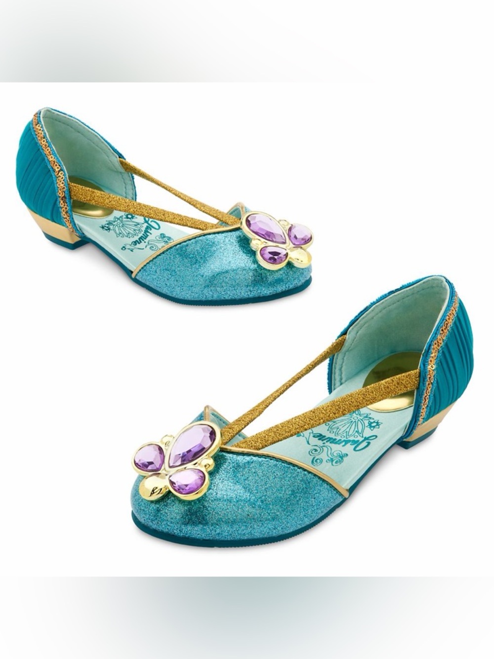 Disney Aladdin Girls’ Jasmine Low Heel Turquoise/Gold Costume Shoes—13/1